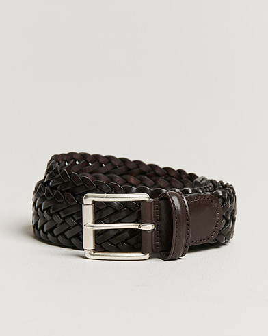 Mies | Vyöt | Anderson's | Woven Leather 3,5 cm Belt Dark Brown