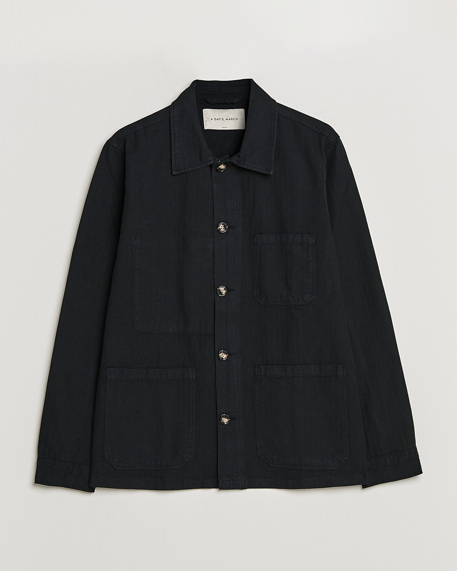 A Day's March Original Herringbone Overshirt Black – Musta