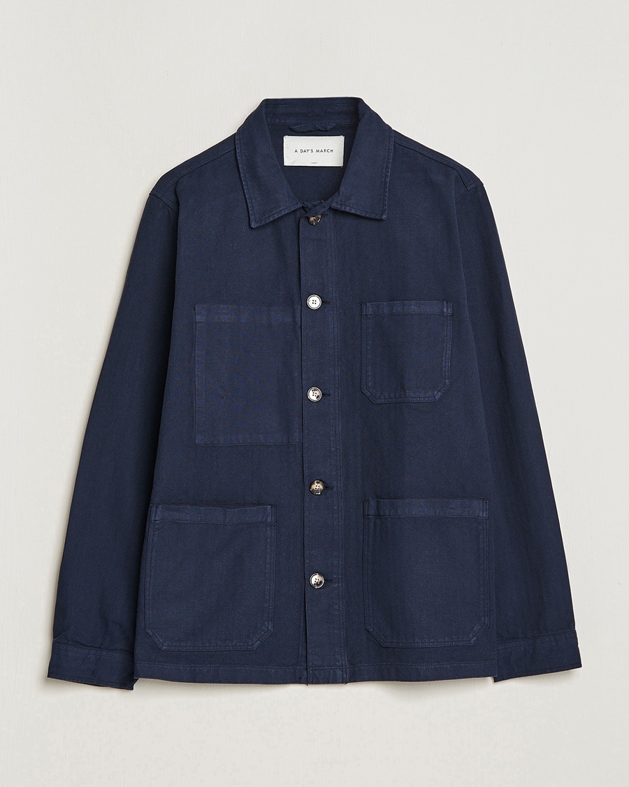 A Day's March Herringbone Overshirt Navy – Sininen