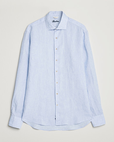 Mies |  | Stenströms | Fitted Body Cut Away Linen Shirt Light Blue