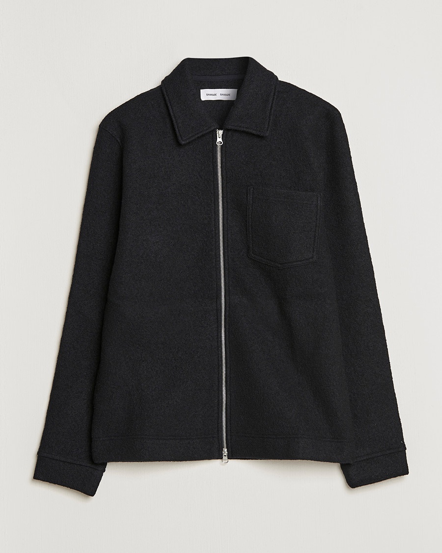 Samsøe Samsøe Samsøe & Samsøe Hannes Boiled Wool Full Zip Overshirt Black – Musta