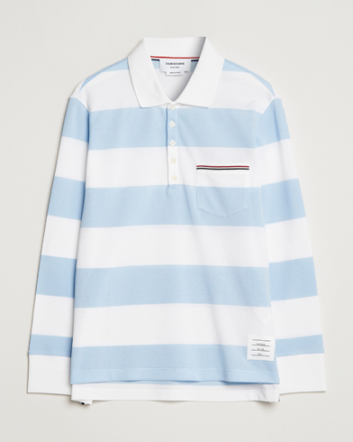 Mies | Luxury Brands | Thom Browne | Rugby Stripe Long Sleeve Polo Light Blue