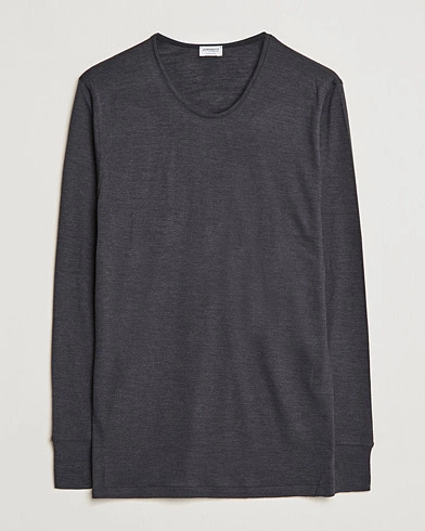 Mies |  | Zimmerli of Switzerland | Wool/Silk Long Sleeve T-Shirt Charcoal