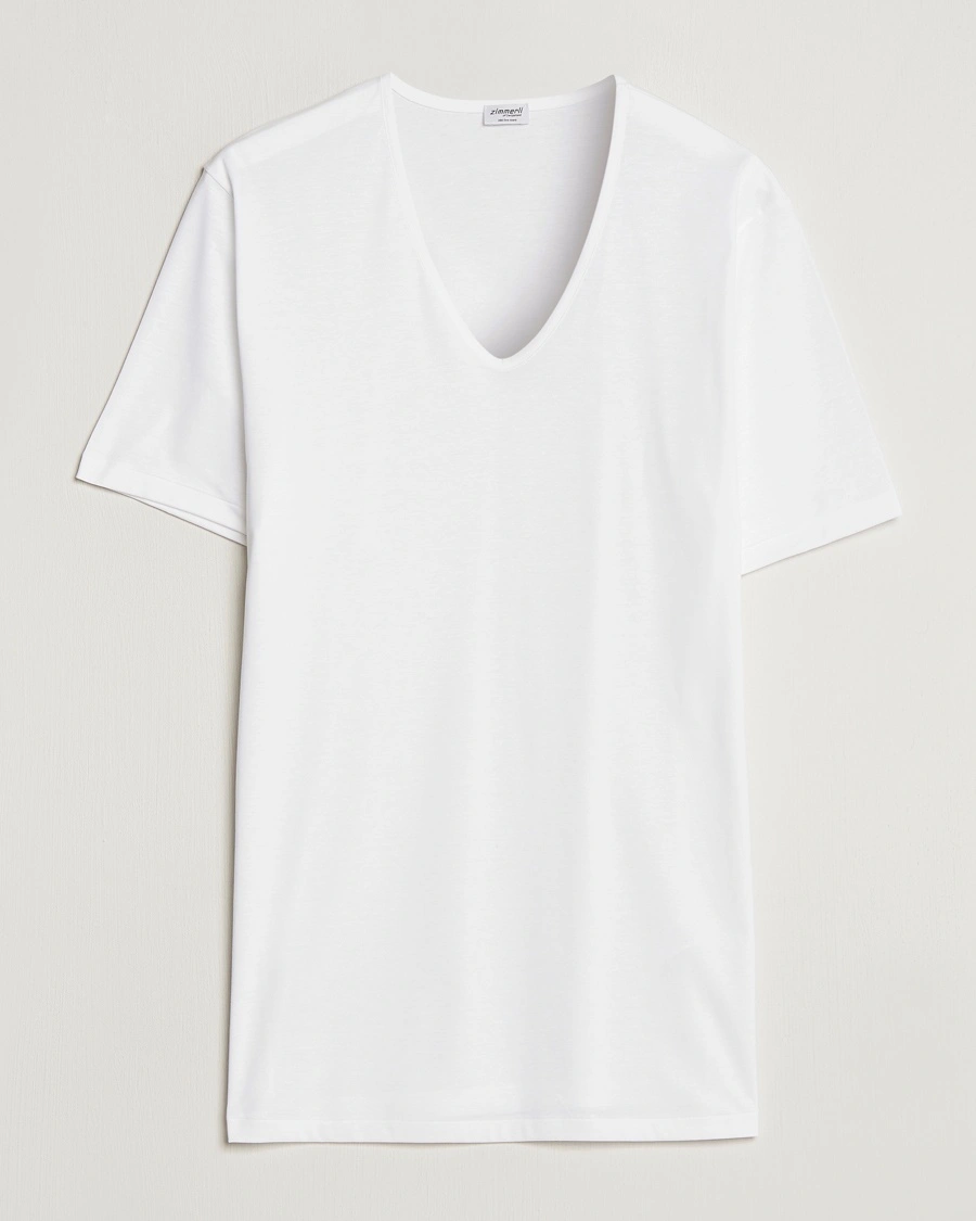 Zimmerli of Switzerland Sea Island Cotton V-Neck T-Shirt White – Valkoinen