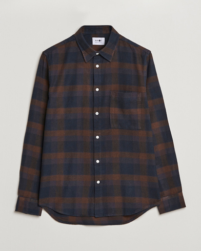 Mies |  | NN07 | Arne Brushed Cotton Checked Shirt Brown/Navy