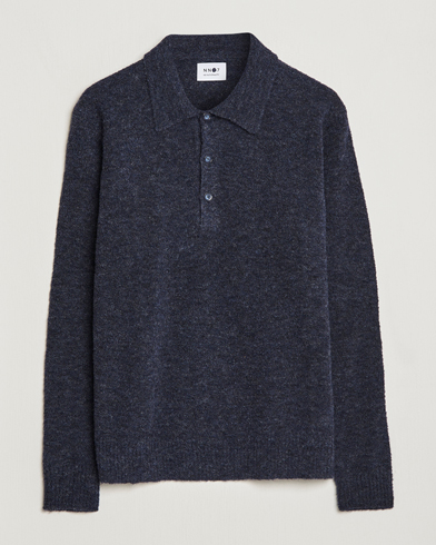 Mies | Kaulukselliset neuleet | NN07 | Alfie Boiled Wool Knitted Polo Blue Melange