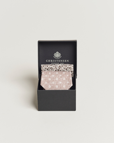 Mies | Amanda Christensen | Amanda Christensen | Box Set Printed Linen 8cm Tie With Pocket Square Beige