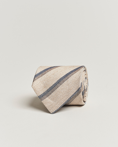 Mies |  | Amanda Christensen | Silk/Linen Striped 8cm Tie Natural
