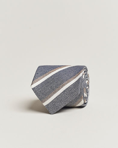 Mies |  | Amanda Christensen | Silk/Linen Striped 8cm Tie Navy