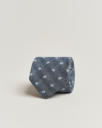 Mies |  | Amanda Christensen | Silk/Linen/Cotton Paisley 8cm Tie Navy