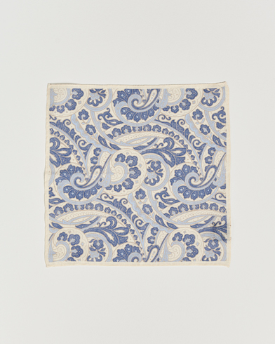 Mies | Taskuliinat | Amanda Christensen | Linen Printed Large Paisley Pocket Square Cream