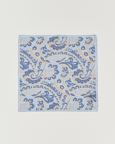 Mies |  | Amanda Christensen | Linen Printed Large Paisley Pocket Square Blue