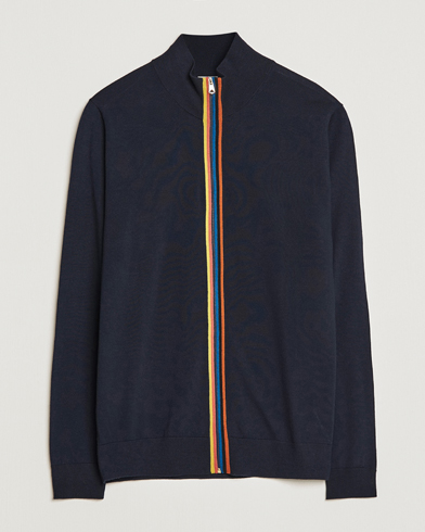 Mies |  | Paul Smith | Full Zip Stripe Wool Cardigan Navy