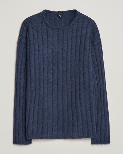 Mies | Luxury Brands | Giorgio Armani | Rib Stitch Mohair Sweater Navy