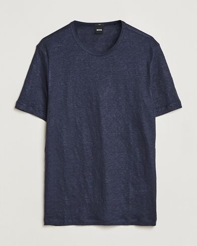 Mies | BOSS BLACK | BOSS BLACK | Tiburt Linen Crew Neck T-Shirt Dark Blue