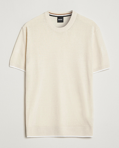 Mies |  | BOSS BLACK | Giacco Knitted Crew Neck T-Shirt Open White