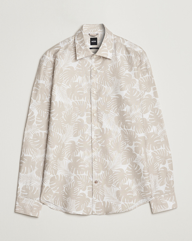 Mies | Rennot paidat | BOSS BLACK | Hal Cotton/Linen Flower Shirt Light Beige