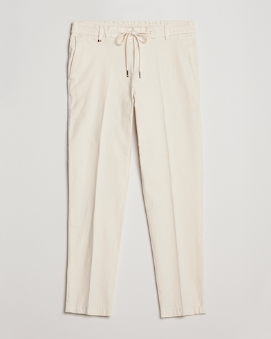 Mies | Kurenauhahousut | BOSS BLACK | Kane Cotton/Linen Drawstring Trousers Open White