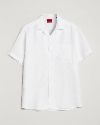 Mies | Lyhythihaiset kauluspaidat | HUGO | Ellino Linen Resort Collar Short Sleeve Shirt White