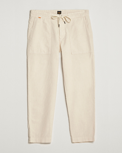 Mies | Kurenauhahousut | BOSS ORANGE | Sisla Cotton/Linen Drawstring Pants Light Beige