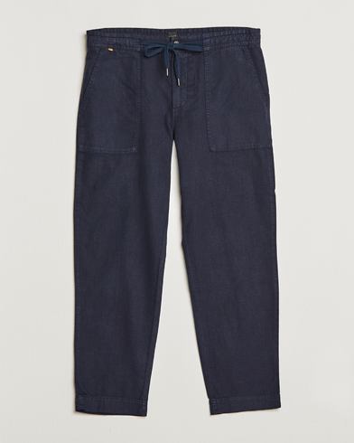 Mies | Kurenauhahousut | BOSS ORANGE | Sisla Cotton/Linen Drawstring Pants Dark Blue