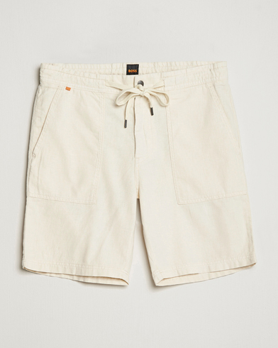Mies | Kurenauha-shortsit | BOSS ORANGE | Sisla Cotton/Linen Drawstring Shorts Light Beige