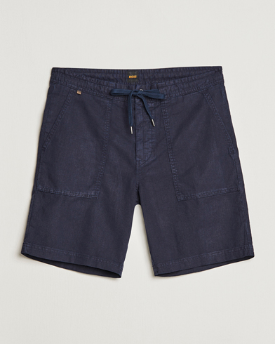 Mies | Kurenauha-shortsit | BOSS ORANGE | Sisla Cotton/Linen Drawstring Shorts Dark Blue