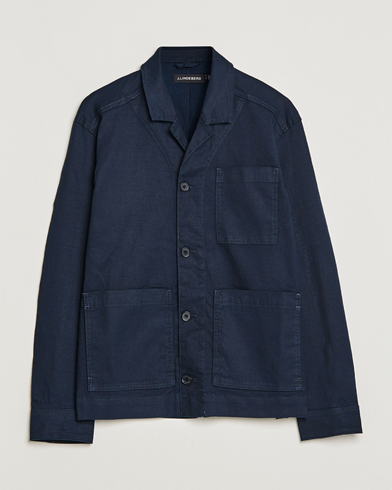 Mies | Paitatakkien aika | J.Lindeberg | Errol Linen/Cotton Workwear Overshirt Navy