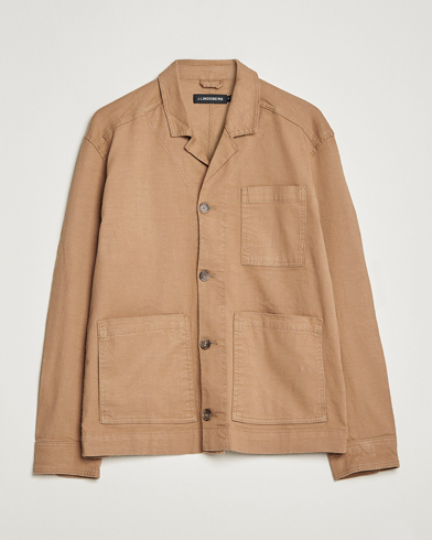 Mies | Paitatakkien aika | J.Lindeberg | Errol Linen/Cotton Workwear Overshirt Tiger Brown