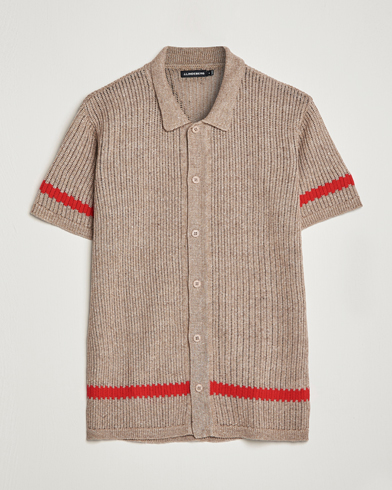 Mies | Lyhythihaiset kauluspaidat | J.Lindeberg | Sky Knitted Linen/Merino Short Sleeve Shirt Beige
