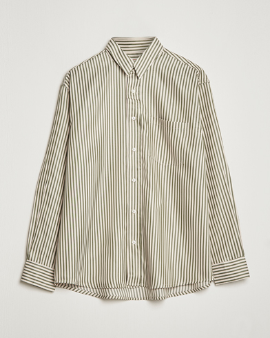 Mies |  | Jeanerica | Come Tencel Striped Shirt Green/White
