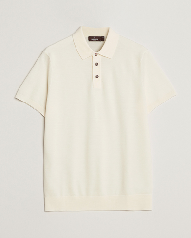Mies |  | Morris Heritage | Alberto Knitted Short Sleeve Polo Shirt Off White
