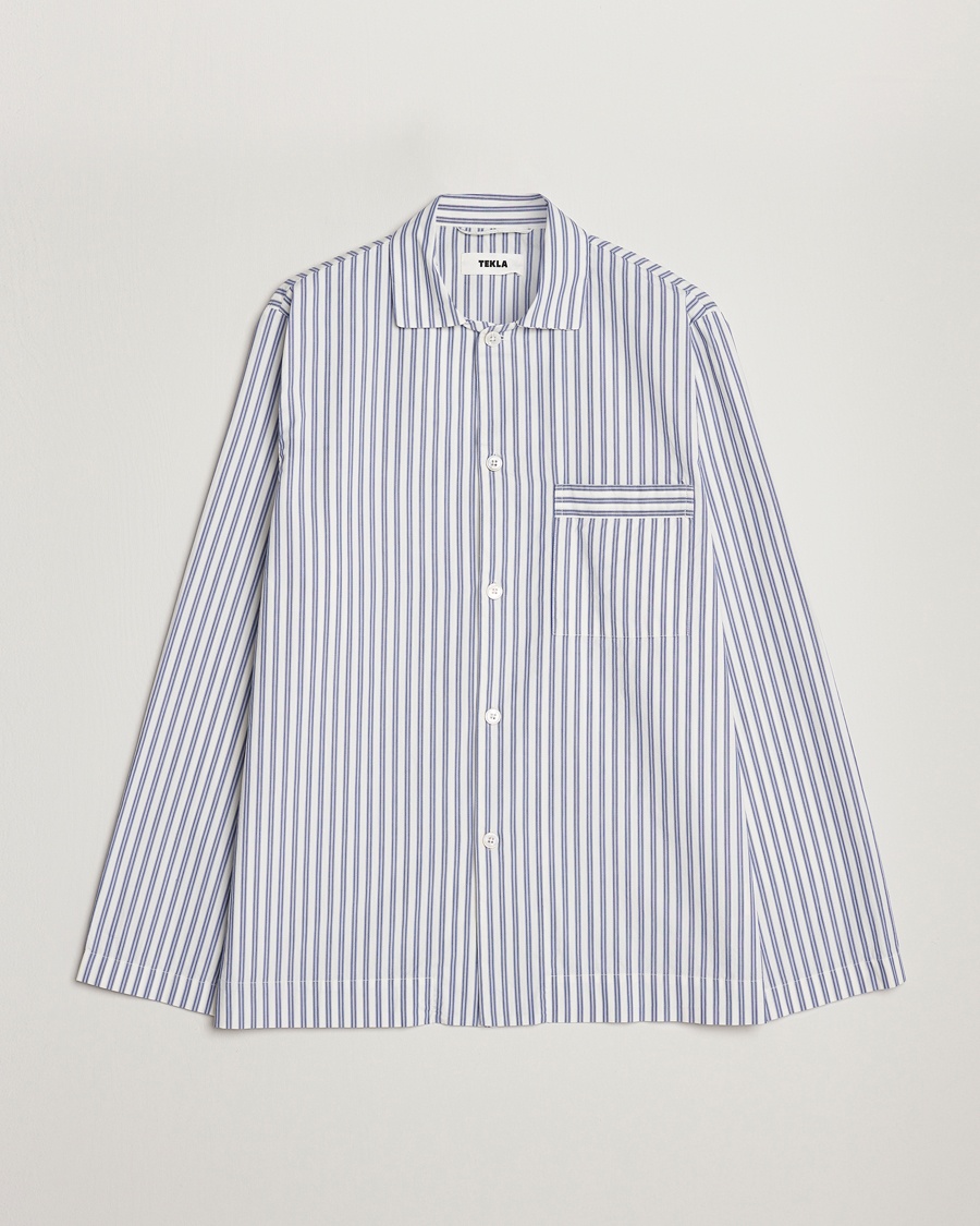 Tekla Poplin Pyjama Shirt Skagen Stripes – Sininen