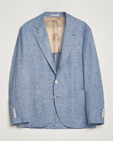 Mies |  | Brunello Cucinelli | Micro Chevron Linen Blazer Indigo Blue