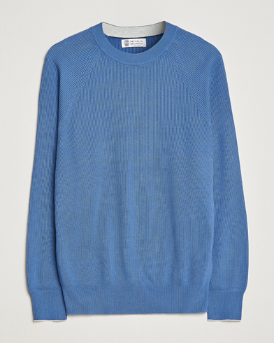 Mies |  | Brunello Cucinelli | Rib Stitch Crew Neck Sweater Oxford Blue
