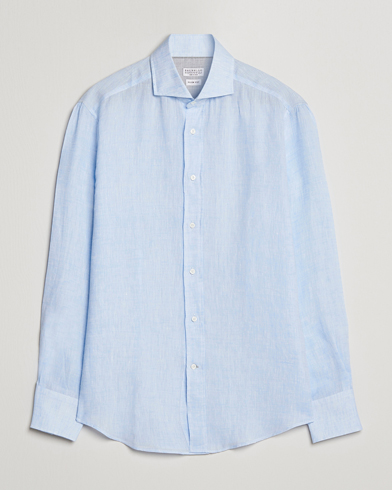 Mies | Pellavapaidat | Brunello Cucinelli | Slim Fit Linen Sport Shirt Light Blue