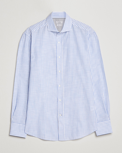 Mies | Pellavapaidat | Brunello Cucinelli | Slim Fit Linen Striped Shirt Light Blue