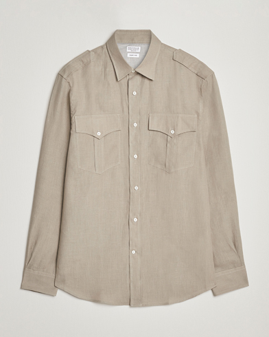 Mies | Overshirts | Brunello Cucinelli | Linen Canapa Safari Shirt Olive