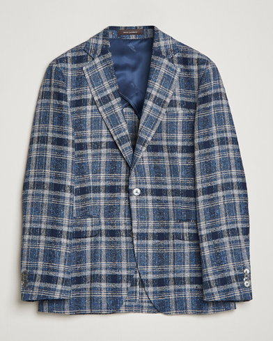 Mies |  | Oscar Jacobson | Ferry Soft Checked Linen Blazer Blue
