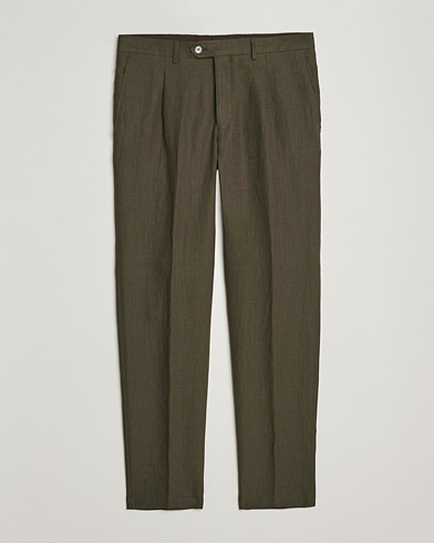 Mies |  | Oscar Jacobson | Delon Linen Trousers Dark Green