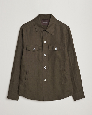 Mies | Vaatteet | Oscar Jacobson | Maverick Linen Shirt Jacket Dark Green