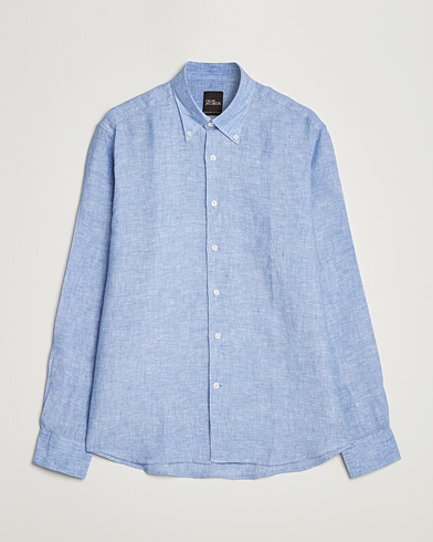 Mies |  | Oscar Jacobson | Regular Fit Button Down Linen Shirt Light Blue
