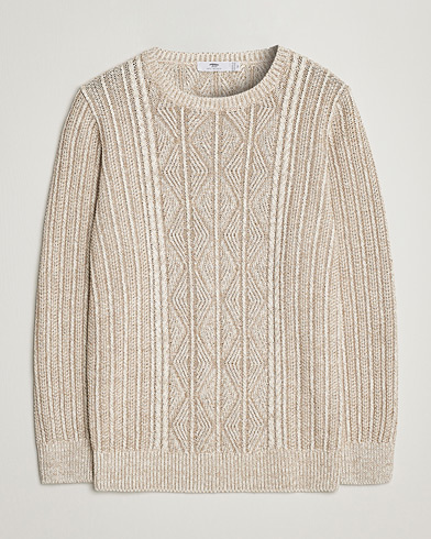 Mies |  | Inis Meáin | Patented Aran Knitted Linen Crew Neck Beige