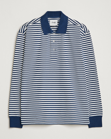 Mies |  | Drake's | Striped Long Sleeve Jersey Polo White/Navy