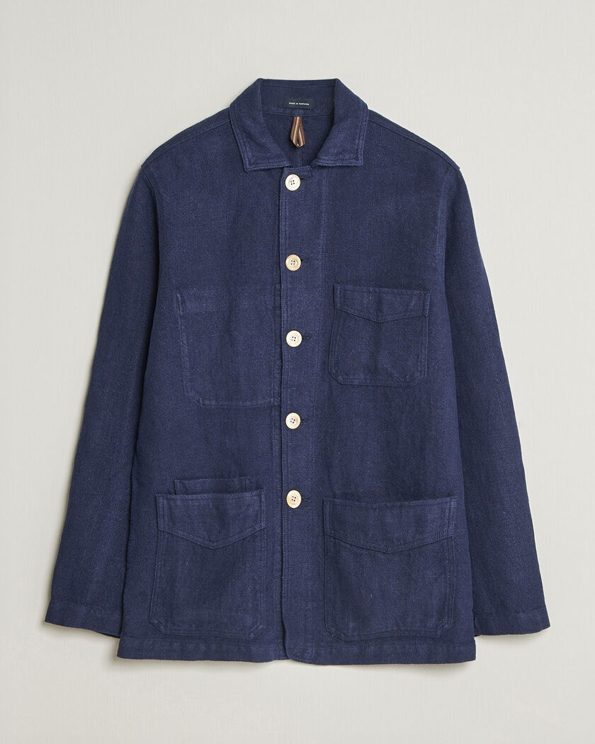 Drake's Heavy Linen 5-Pocket Chore Jacket Navy – Sininen