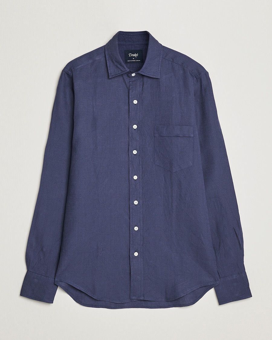 Drake's Linen Summer Shirt Navy – Sininen