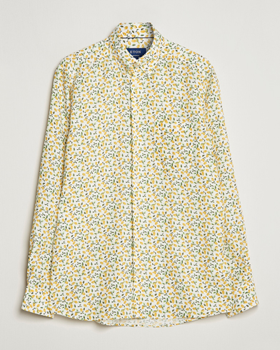 Mies |  | Eton | Lemon Print  Contemporary Linen Shirt Yellow 