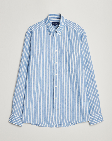 Mies |  | Eton | Slim Fit Striped Linen Shirt Mid Blue