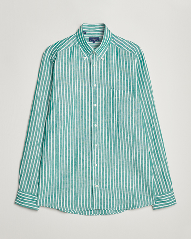 Mies | Wardrobe Basics | Eton | Slim Fit Striped Linen Shirt Green