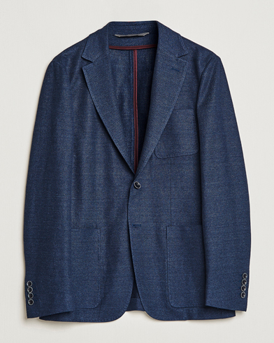 Mies | Pellavan paluu | Canali | Linen/Cotton Jersey Blazer Dark Blue